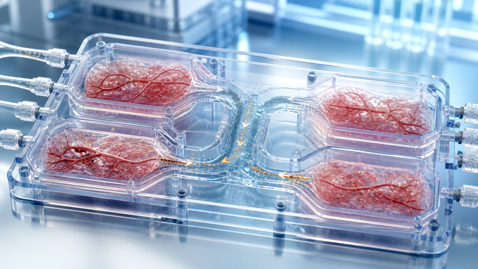 Transparent organ-on-a-chip device perfusing living tissue through microfluidic channels
