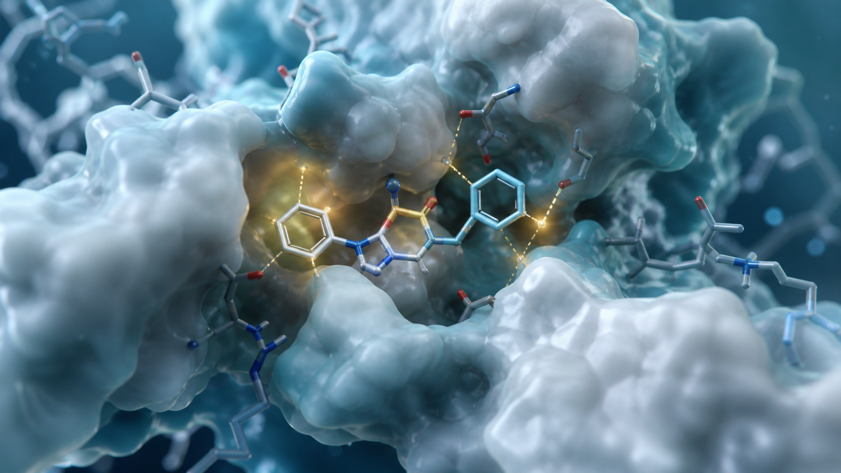 Small-molecule therapeutic fitted inside a protein binding pocket